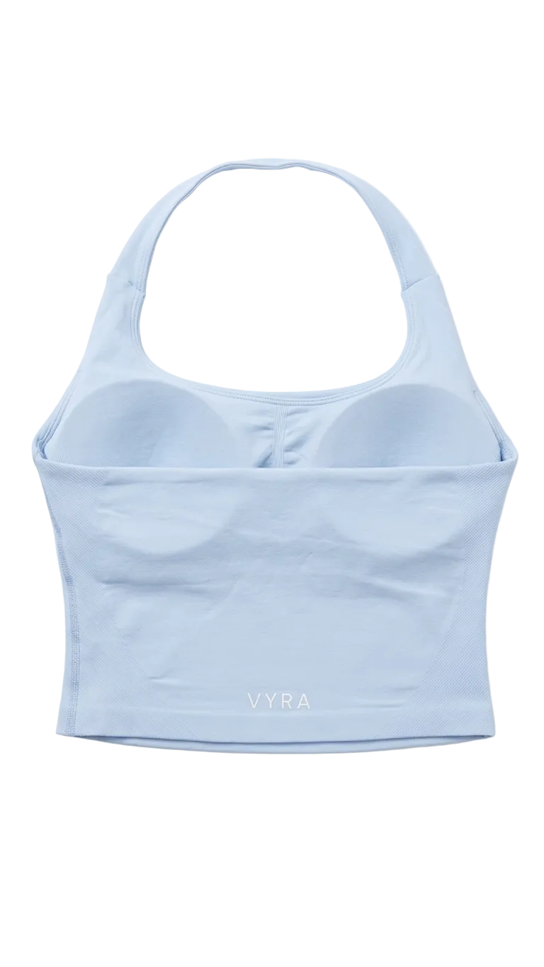 Tops y Petos Deportivos Largos Mujer Celeste | Vyra Fitness